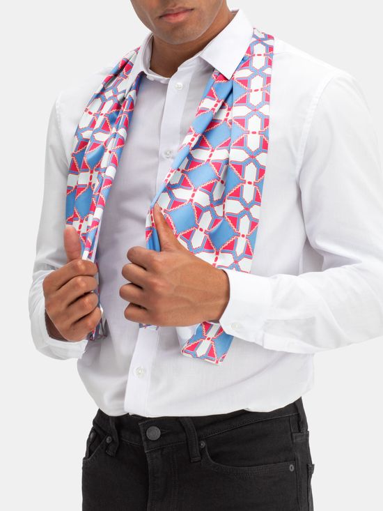 White Multi Color Floral Mens Silk Scarf - Designer neck scarf for