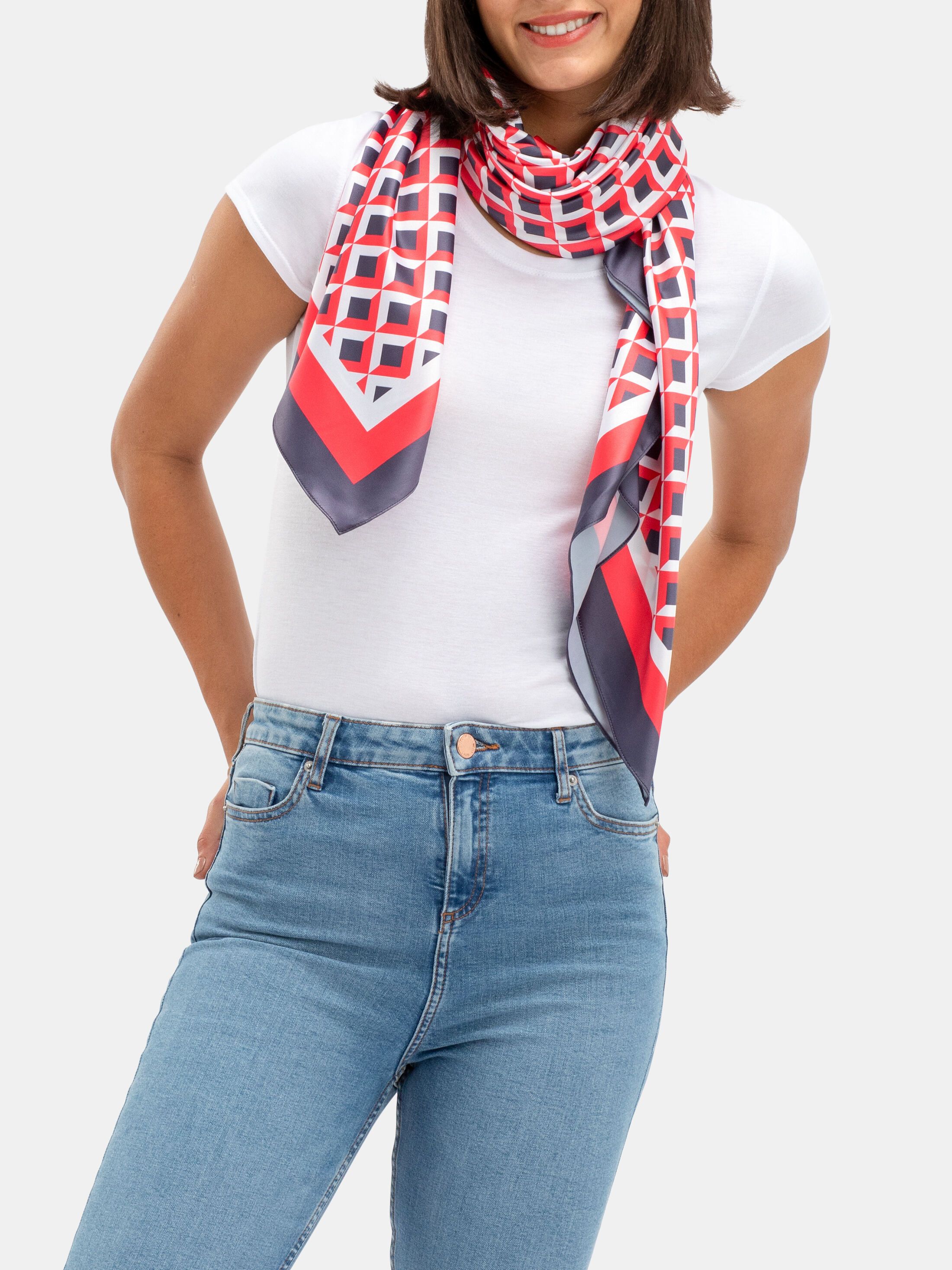 satin printed square scarf