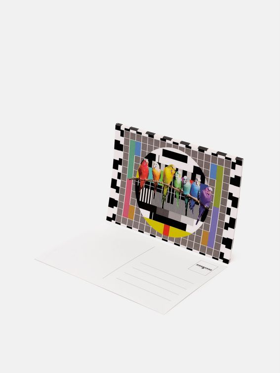 postcards customised with old analogue television display screen