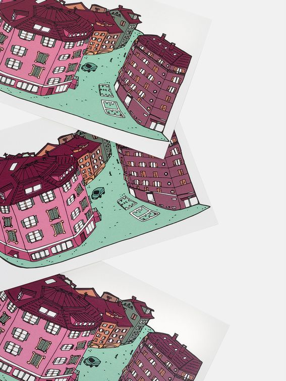 dubbeltryckt egendesignat vykort med konst
