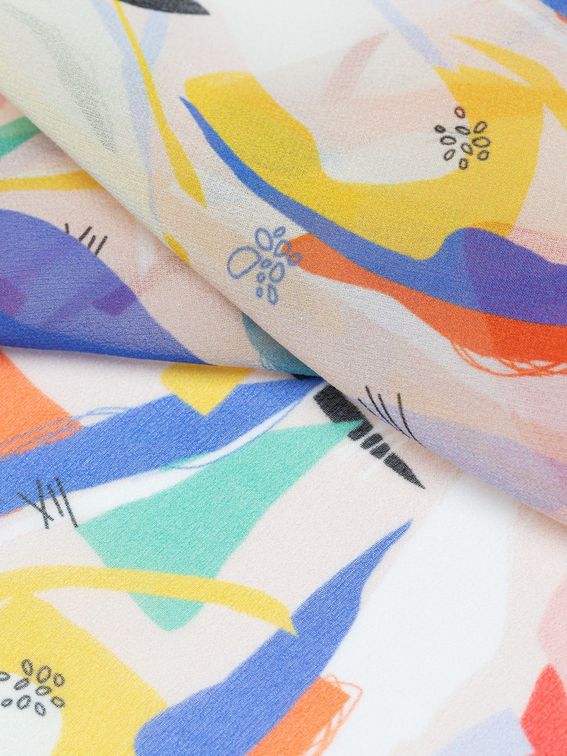 Silk Georgette digital print fabric texture detail