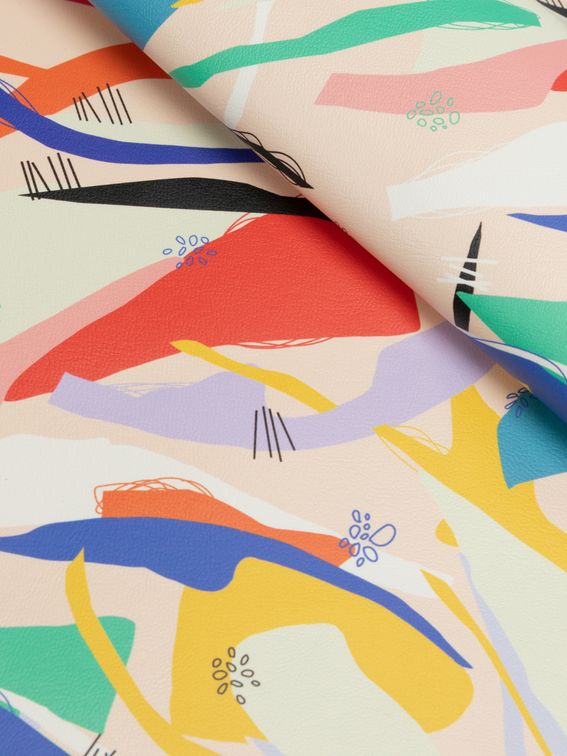 Roll of printed faux leather upholstery material