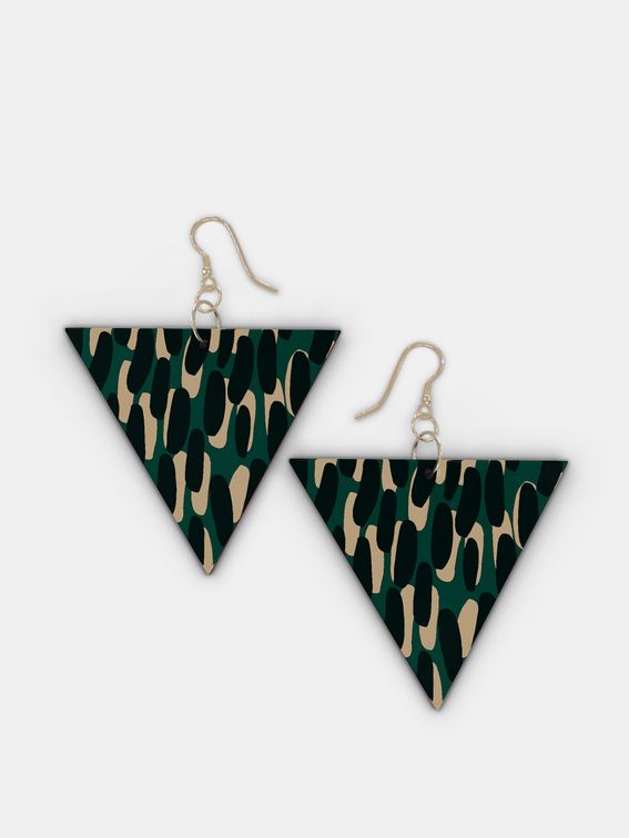 custom printed wooden earrings triangle