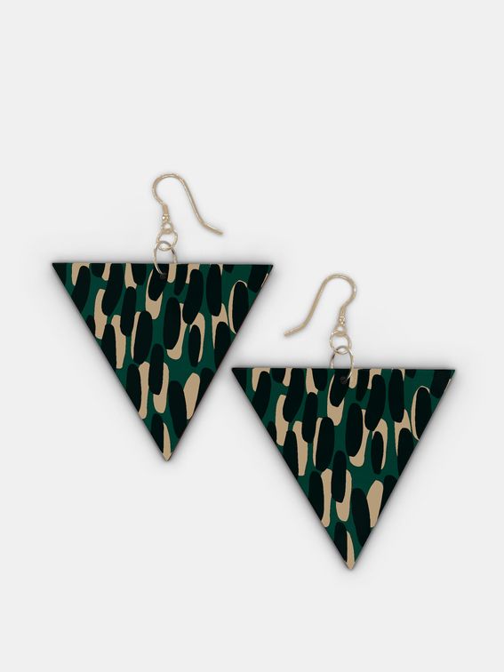 custom printed wooden earrings triangle