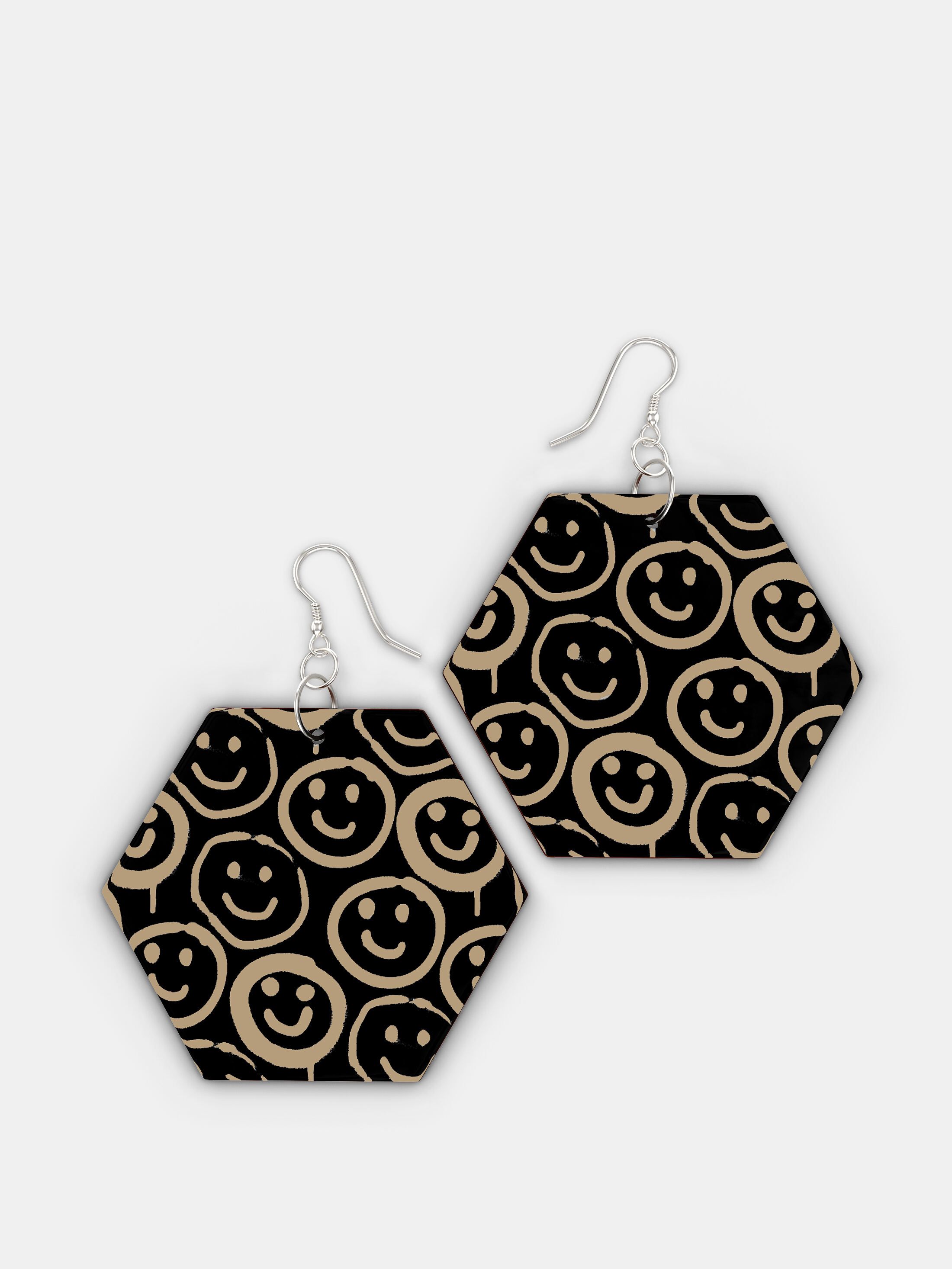 handcrafted wooden earrings hexagonal shape