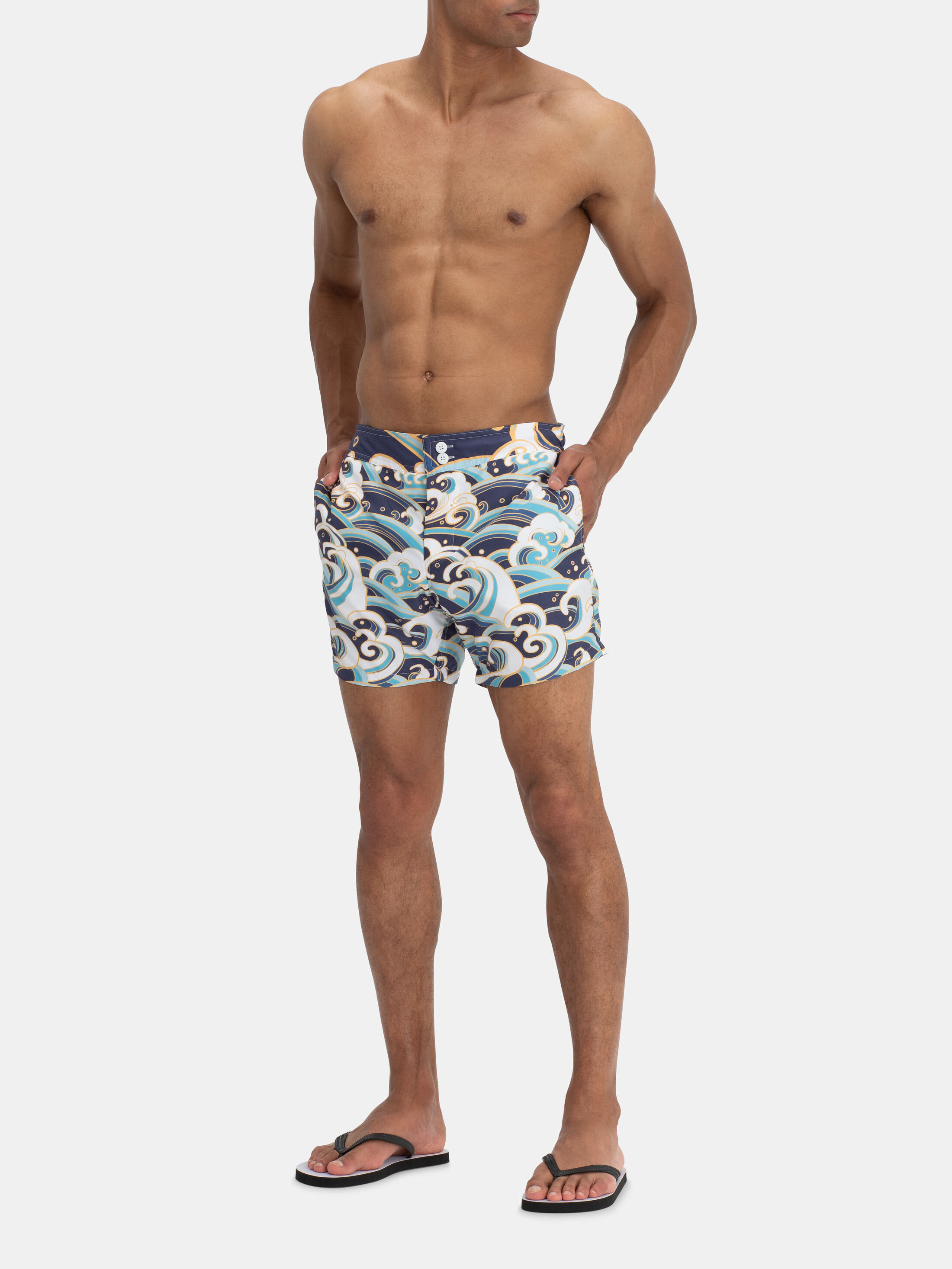 mens button swim shorts