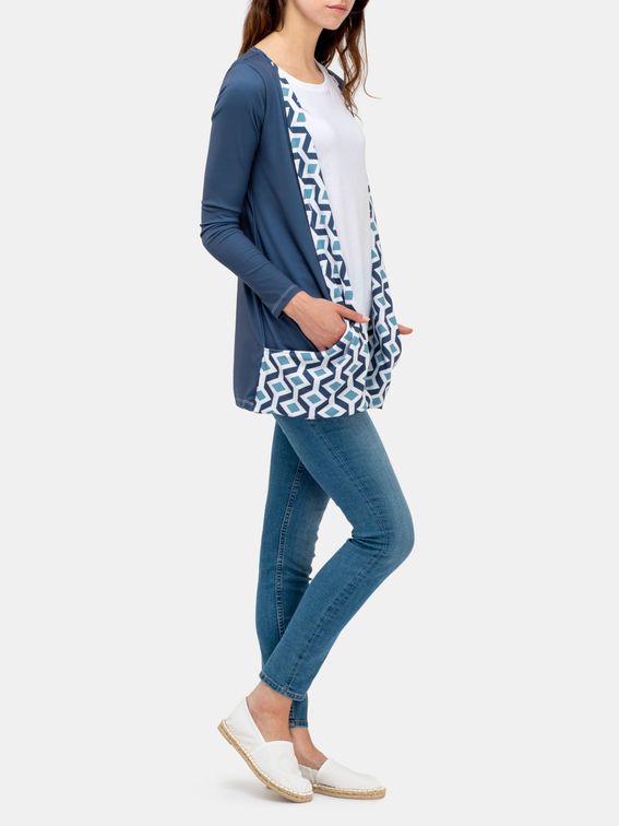 printed drop pocket cardigan