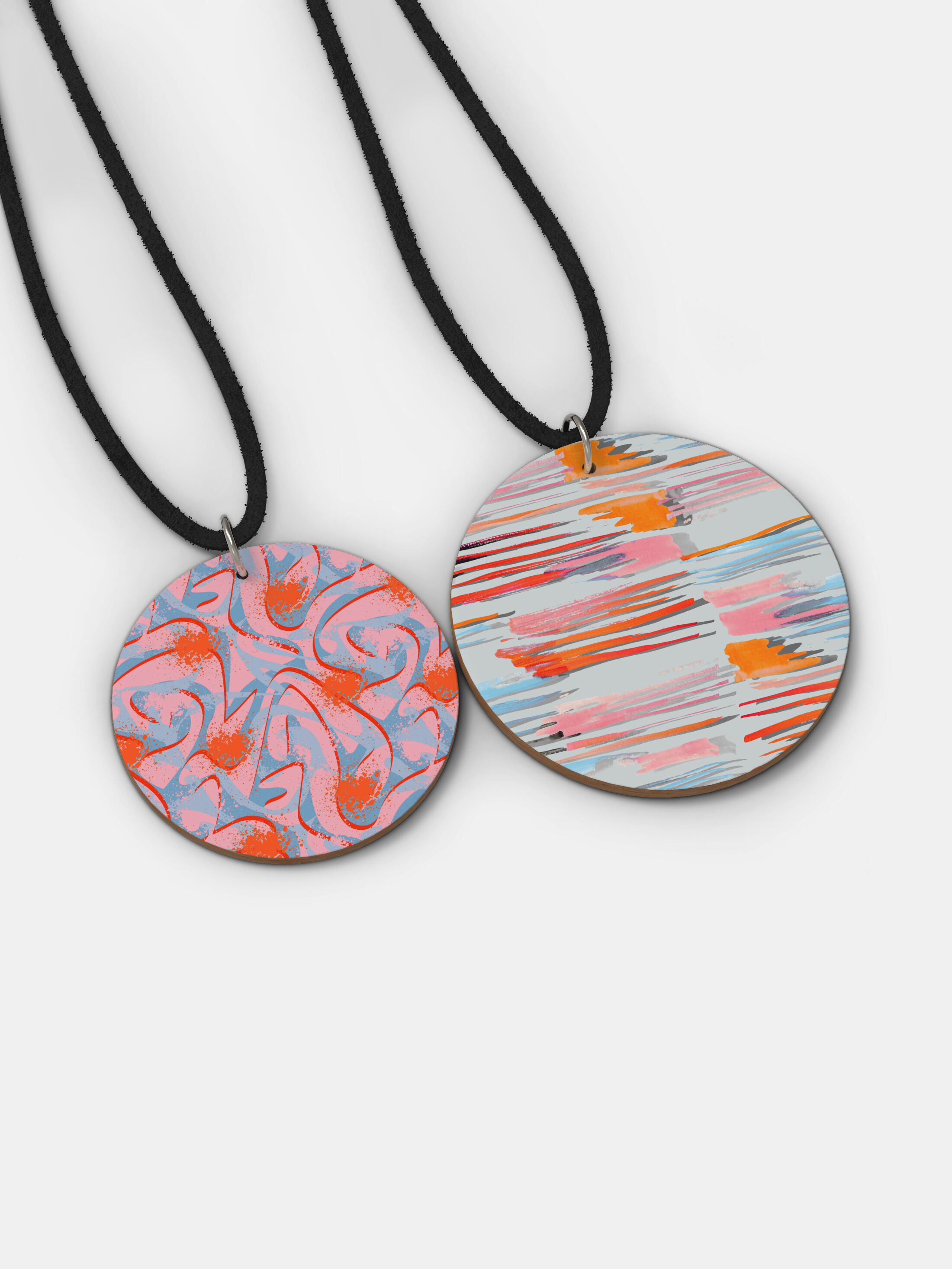 Circular custom printed wood pendant necklace