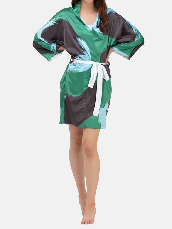 floral design Kimono robe Silk