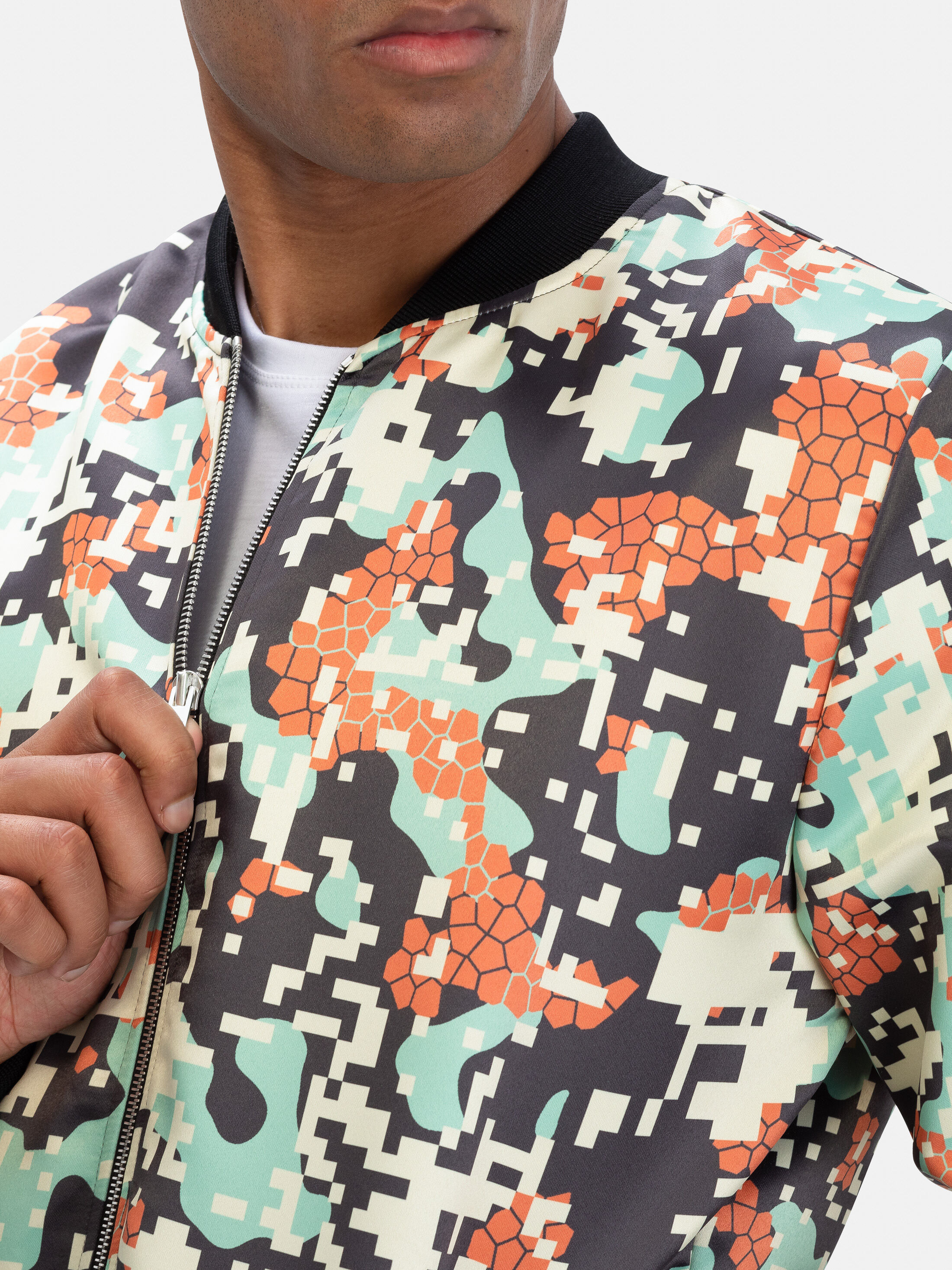 Printed bomber clearance jacket