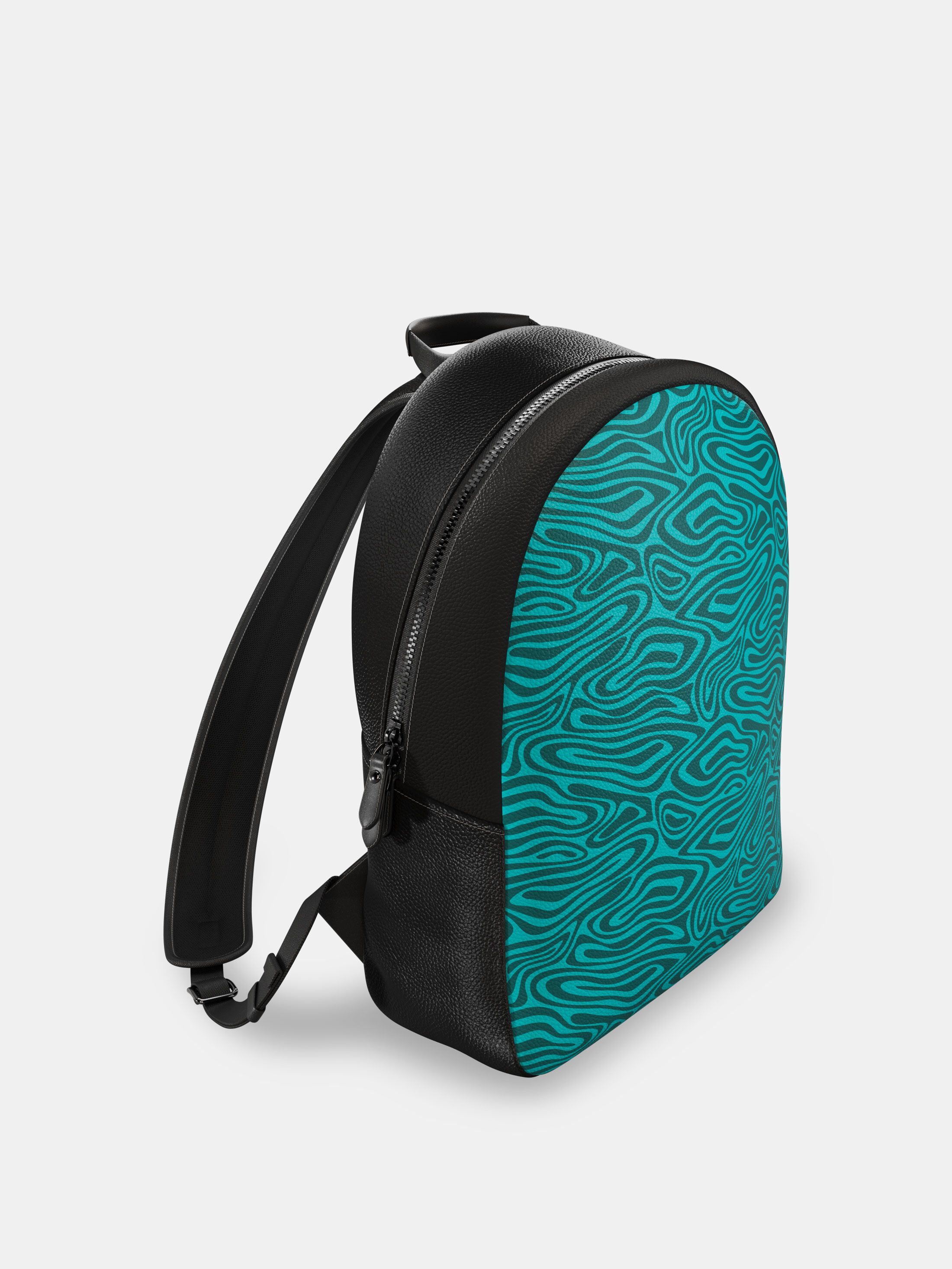 custom made leather backpack green print