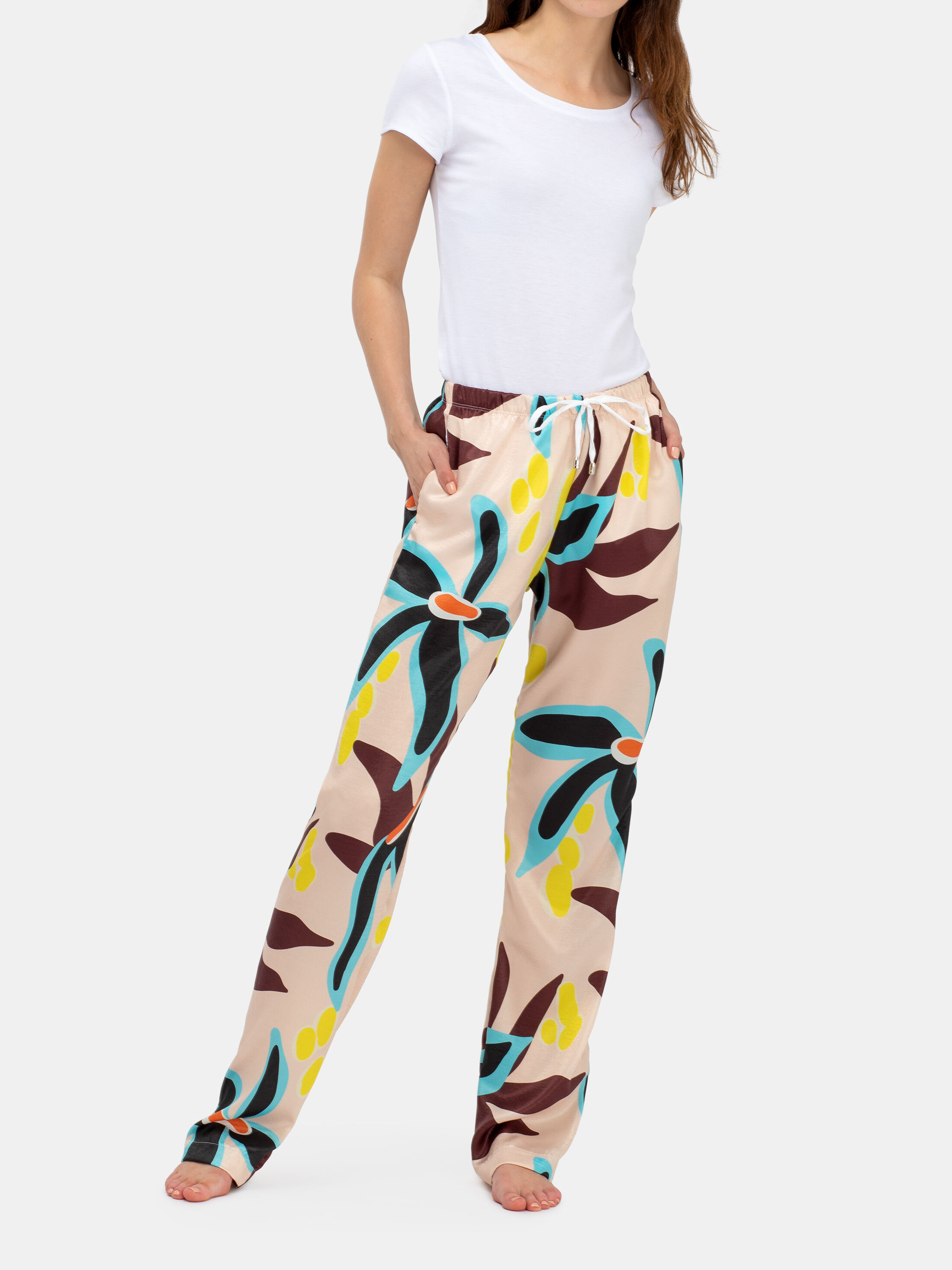 Satin printed trousers - Woman | MANGO OUTLET India