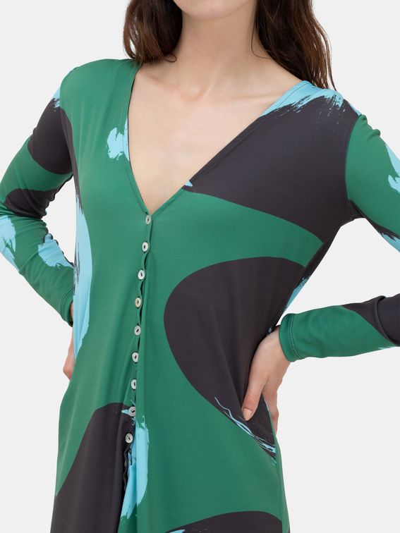 プリント前開きワンピース