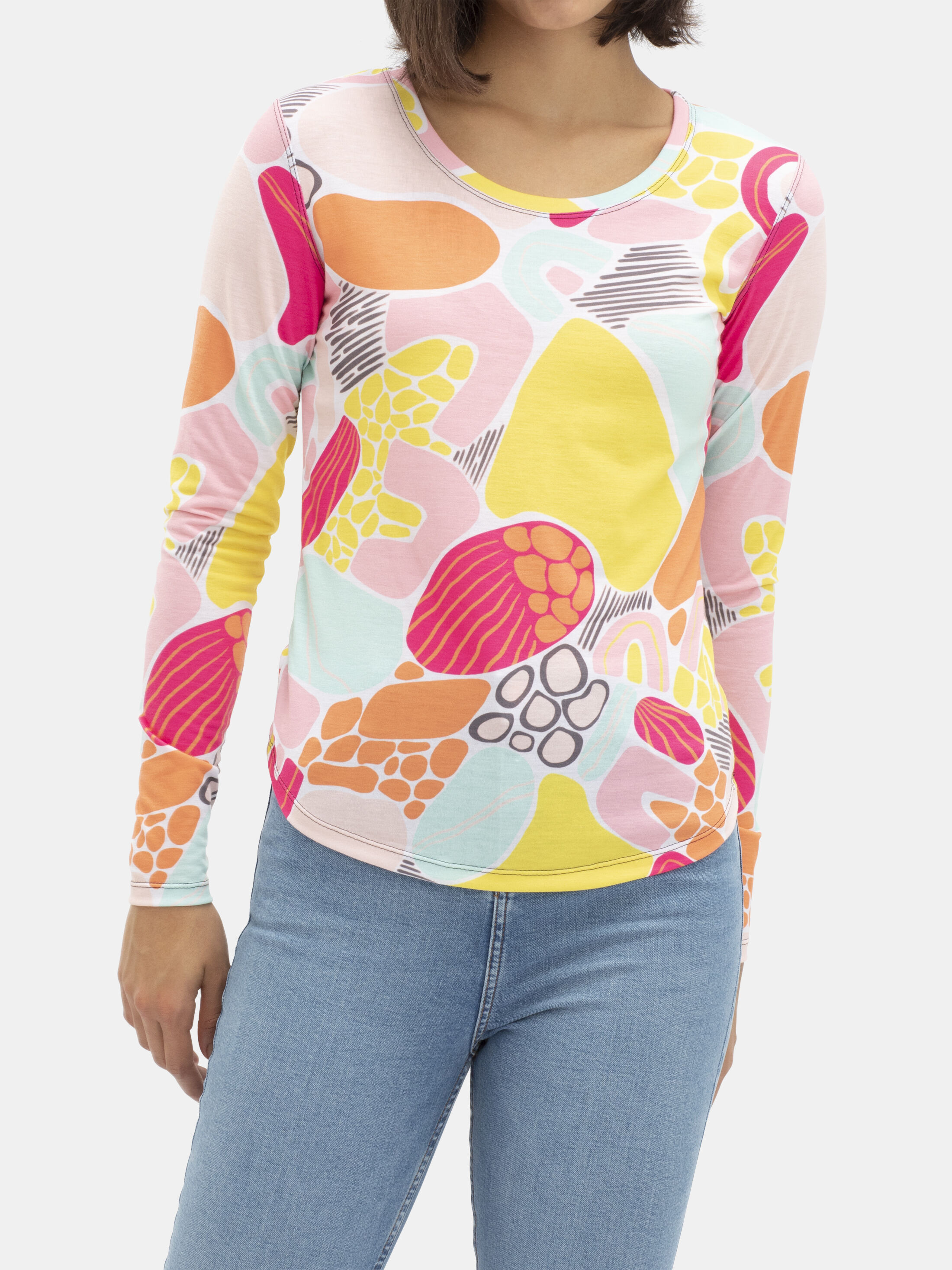 Pink floral pattern Ladies Cut And Sew Long sleeve T Shirt
