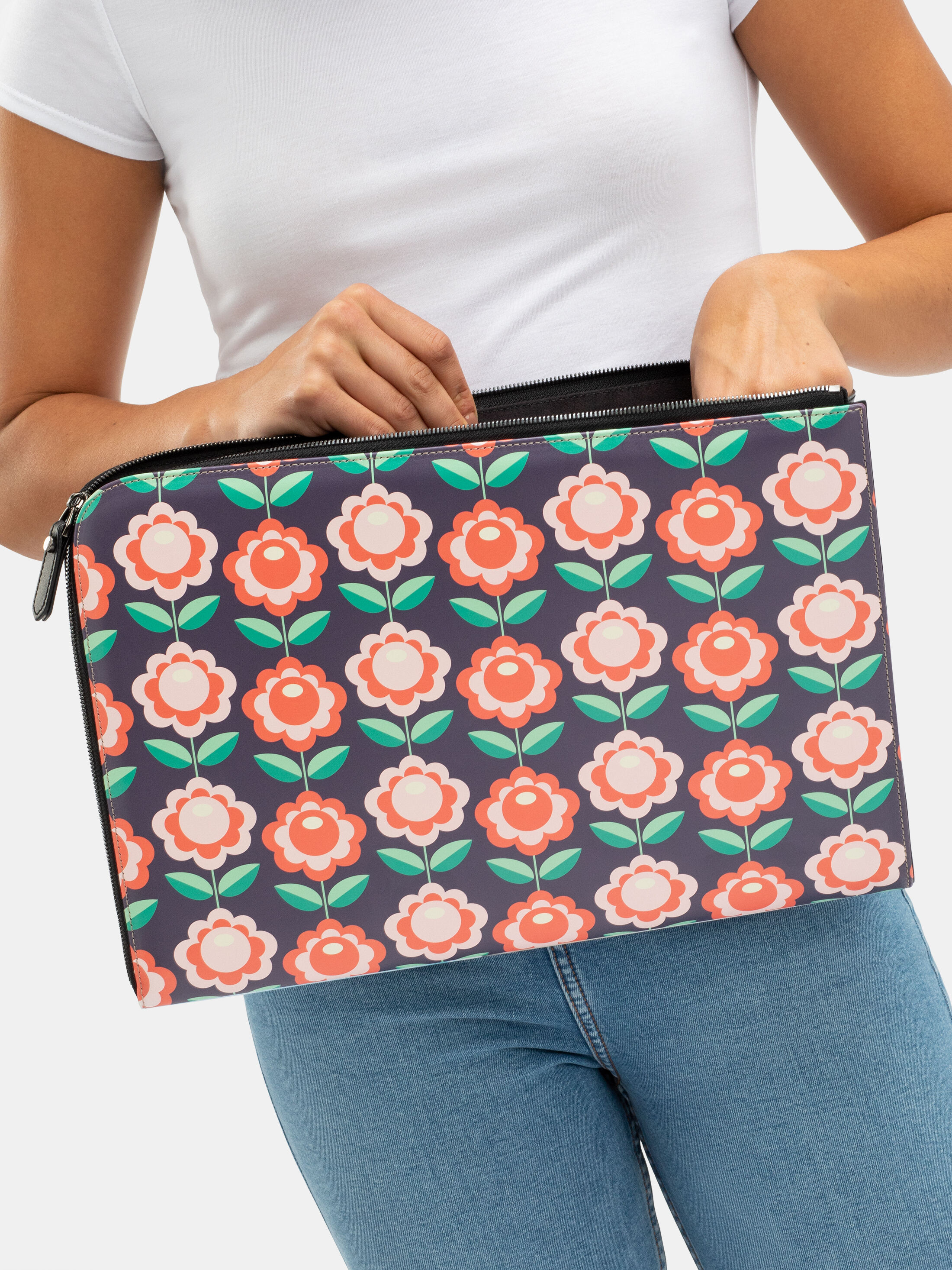 printed leather portfolio open