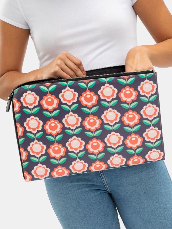 printed leather portfolio open