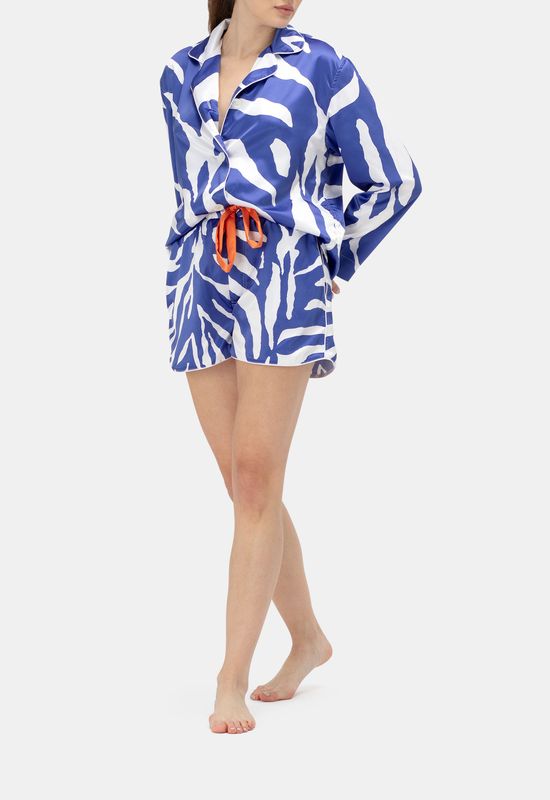 Navy Blue Silk Shorts Sleepwear Set Women – Pajamas Canada