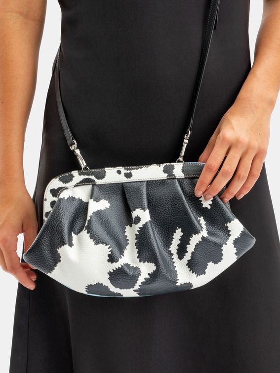 Nappa leather printed pleated crossbody bag