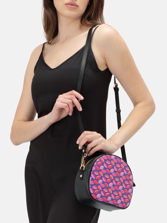 custom leather circle bag abstract pattern