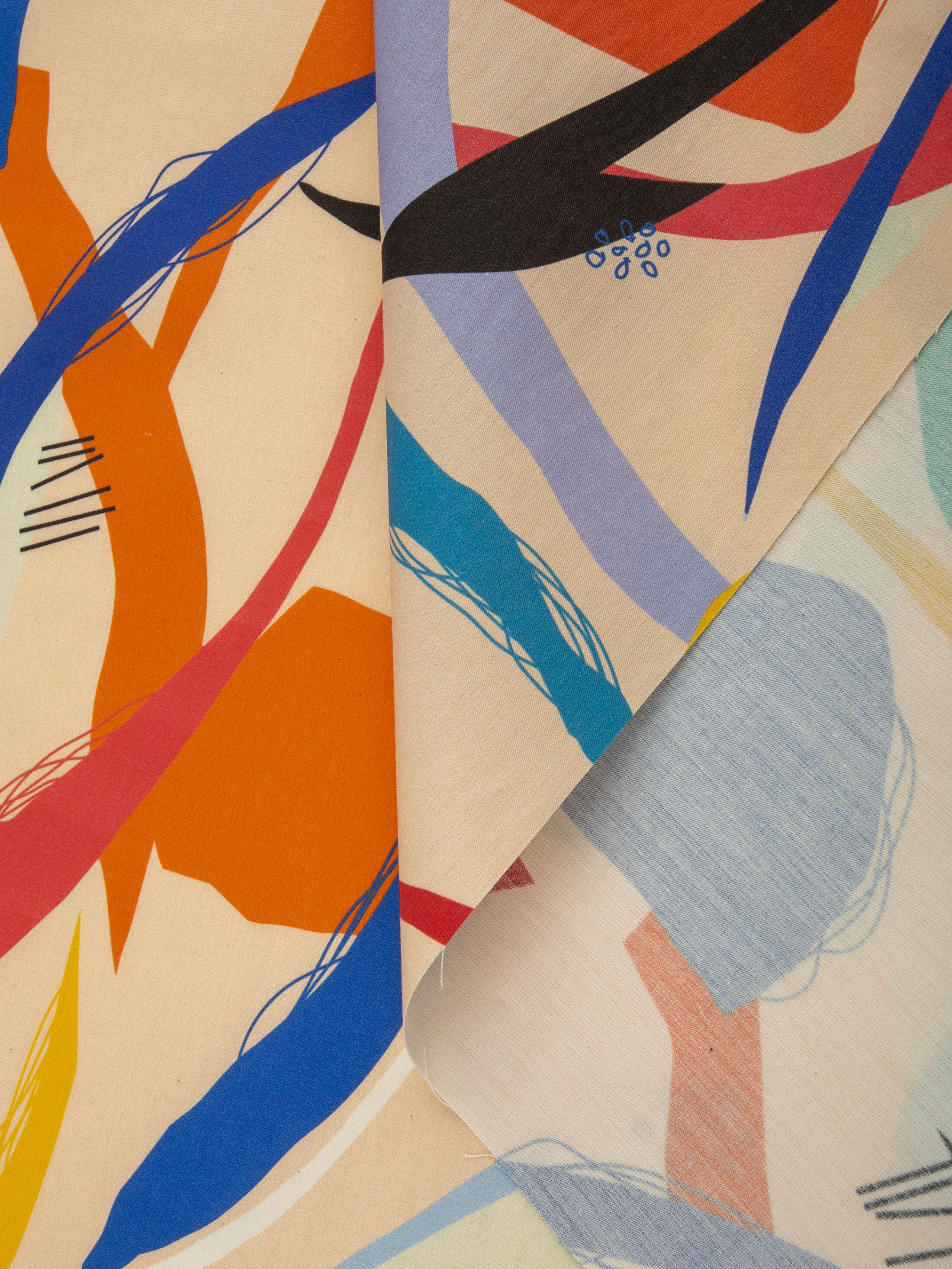 Close-up of vibrant custom print on organic cotton poplin