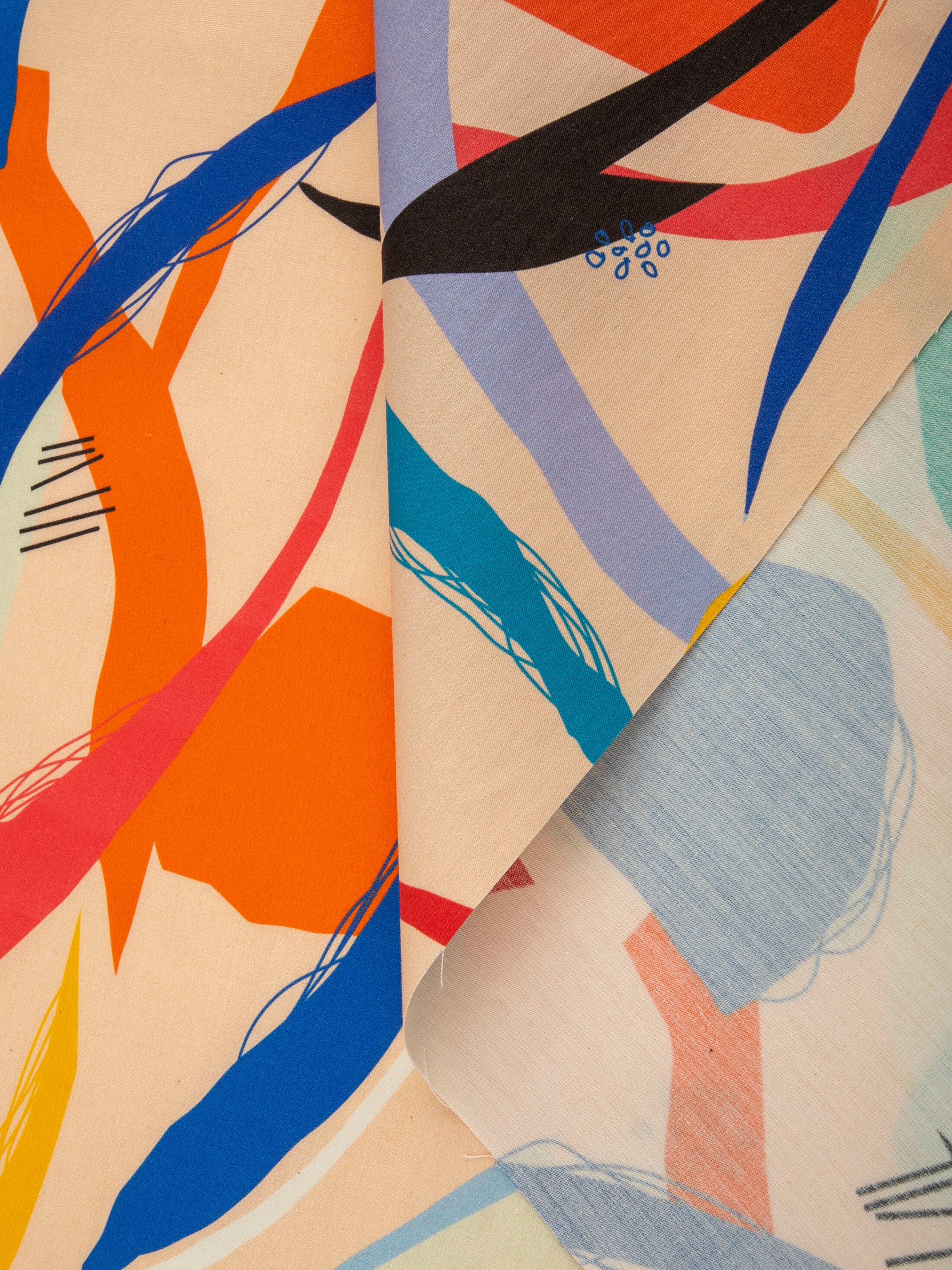 Close-up of vibrant custom print on organic cotton poplin