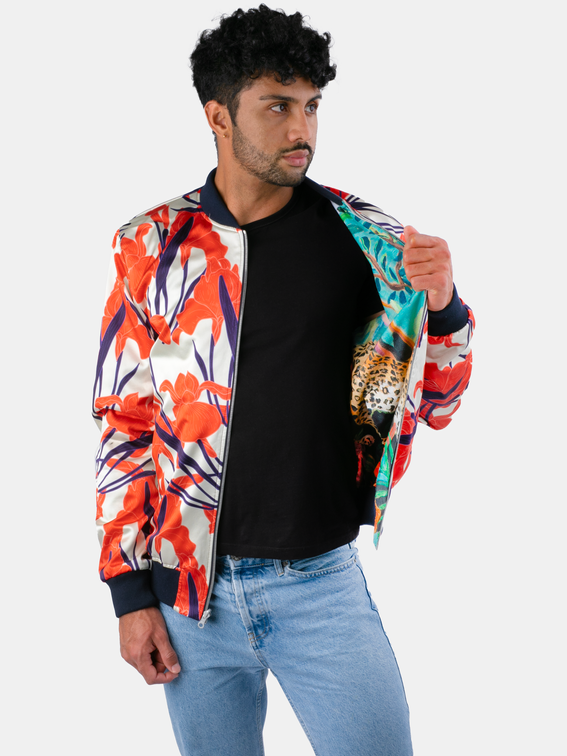 printed silk bomber jacket
