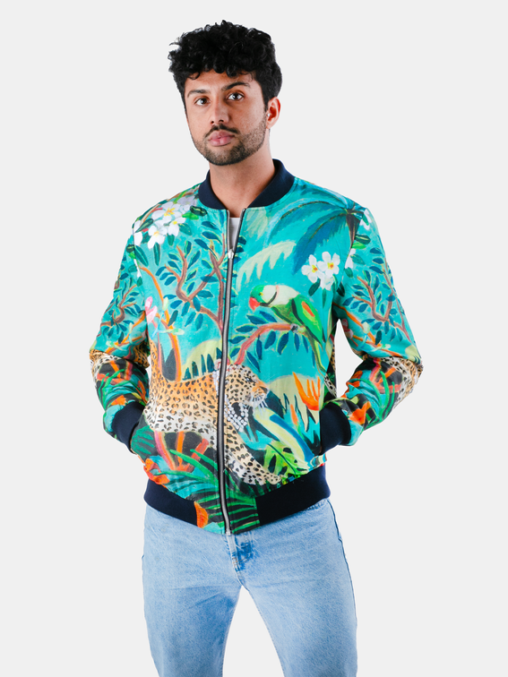 reversible silk cotton  bomber jacket