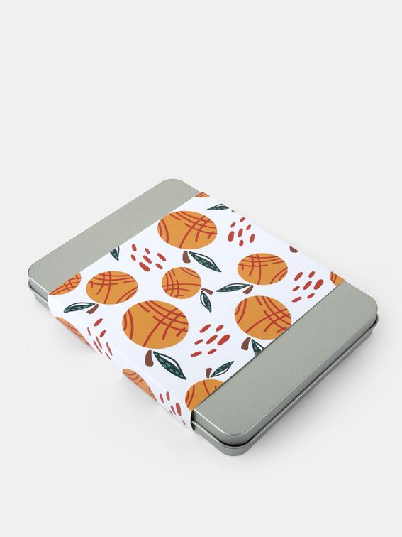 tin with custom sleeve