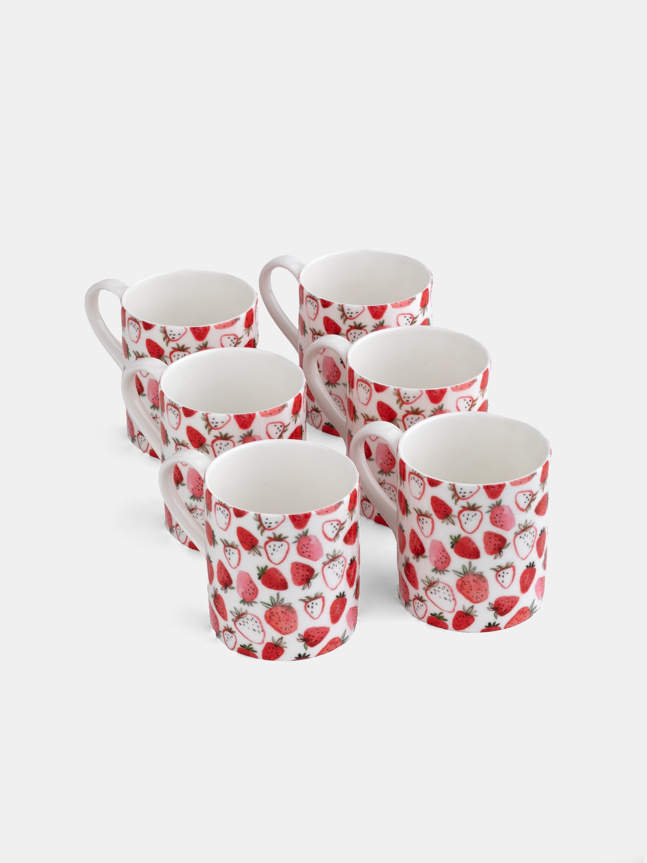 Set of six custom bone Chine mug with colourful artwork