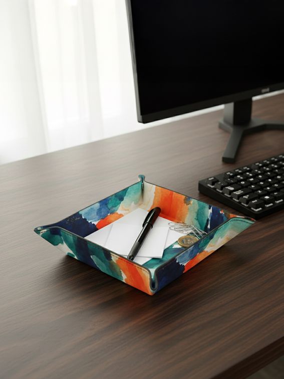 custom leather desk organiser tray