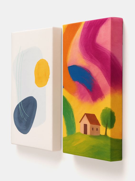 Set of colourful personalised canvas prints with abstract landscapes