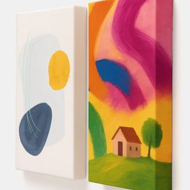 Set of colourful personalised canvas prints with abstract landscapes