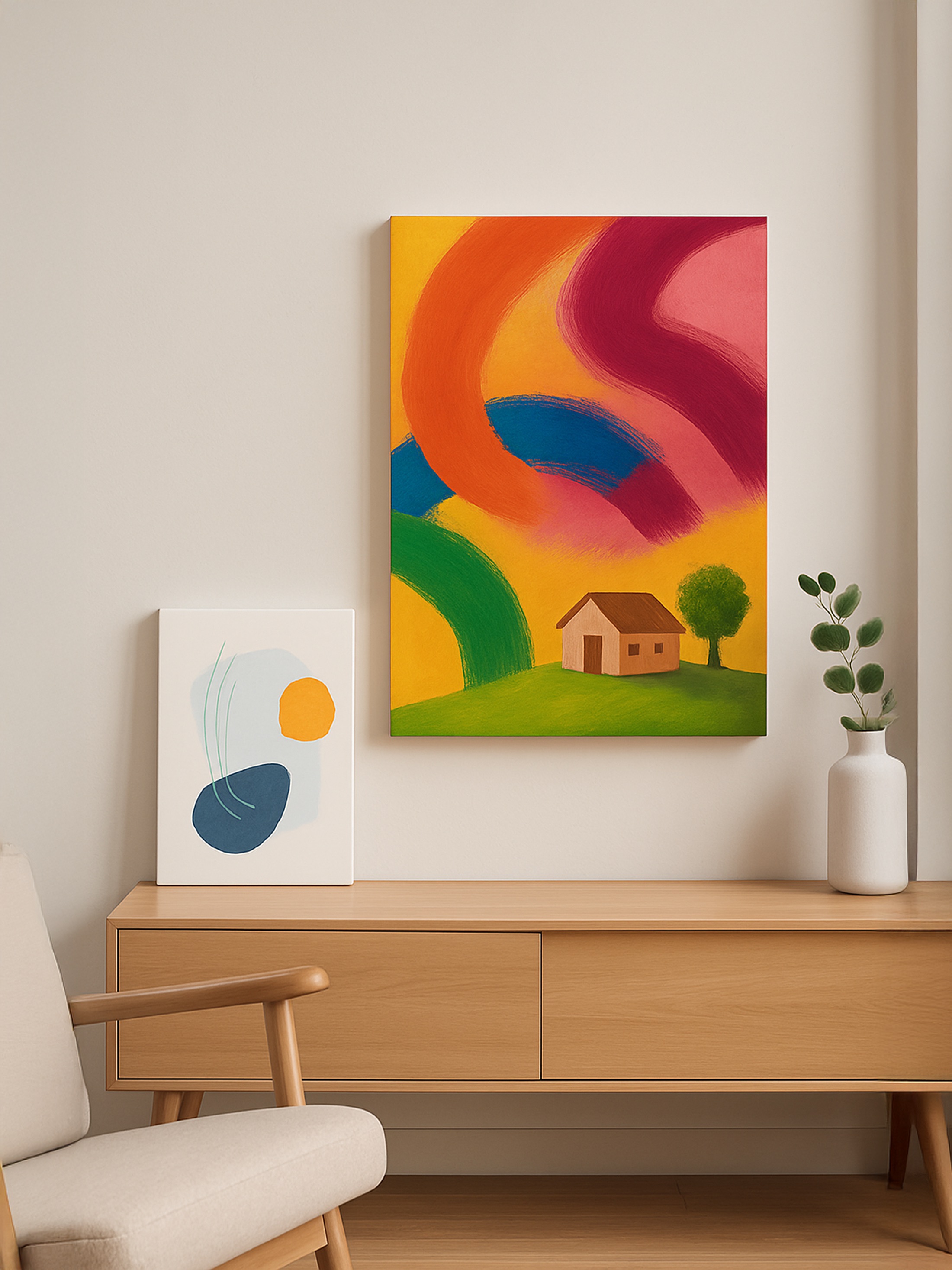 Impressions sur toile personnalisées dans un salon minimaliste moderne