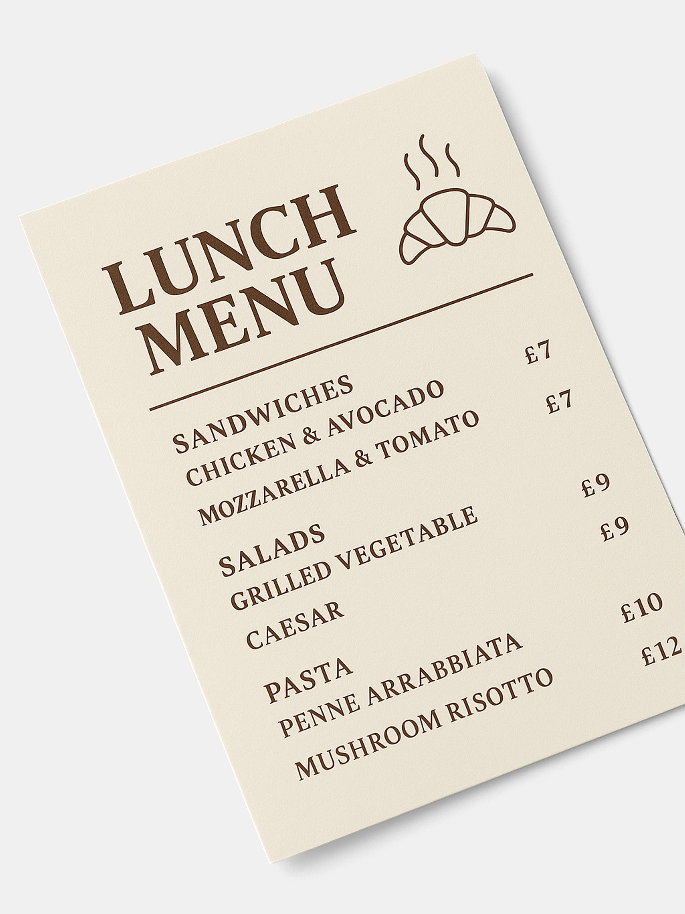 Custom lunch menu leaflet with café-style design