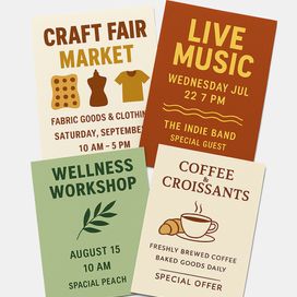 Flat lay of printed promotional flyers