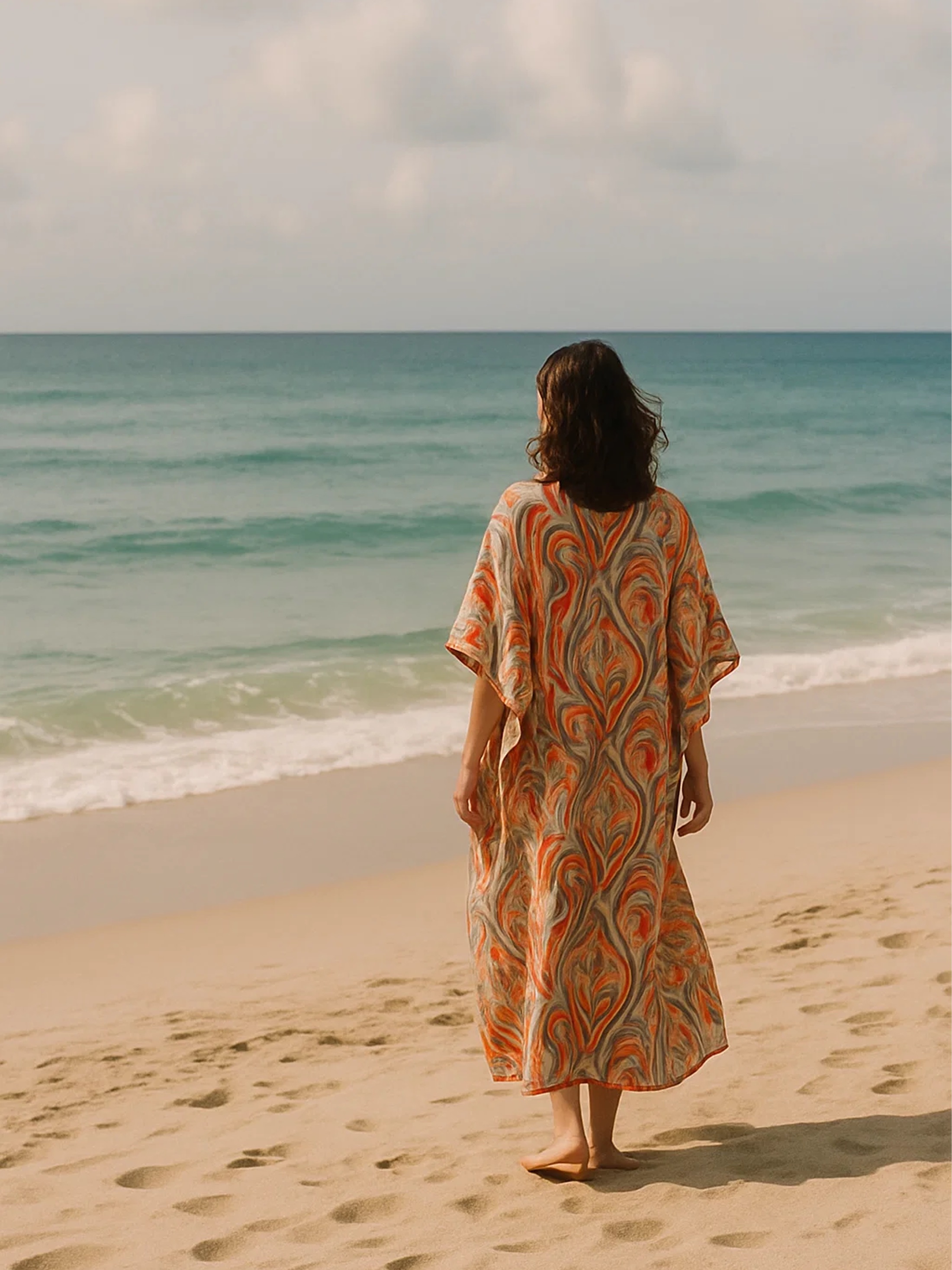 Custom floral kaftan beach shot