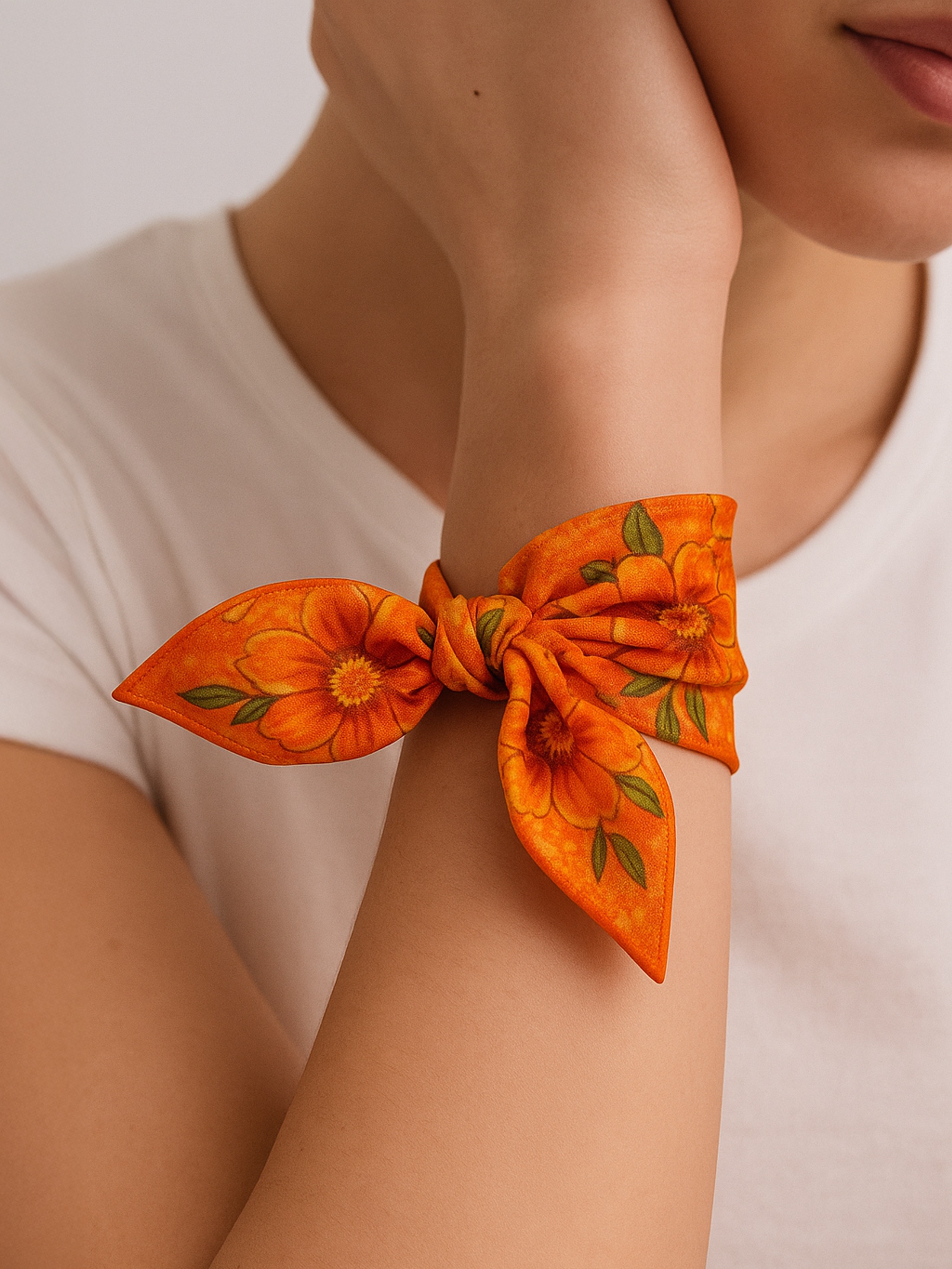 custom hair scarf on wrist