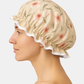 custom luxury shower cap on model