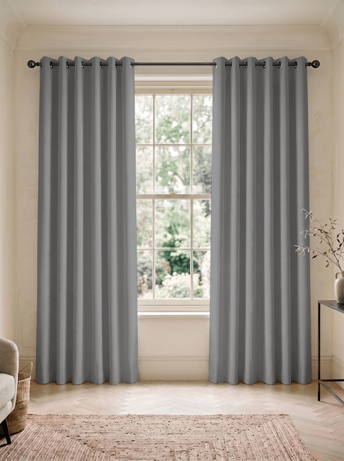Grey Chenille Eyelet Curtains