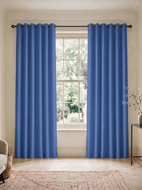 Blue Chenille Eyelet Curtains