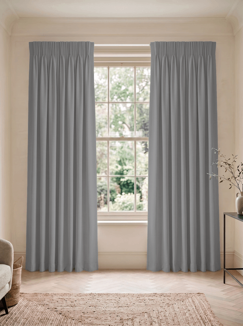 Grey Chenille Pencil Pleat Curtains
