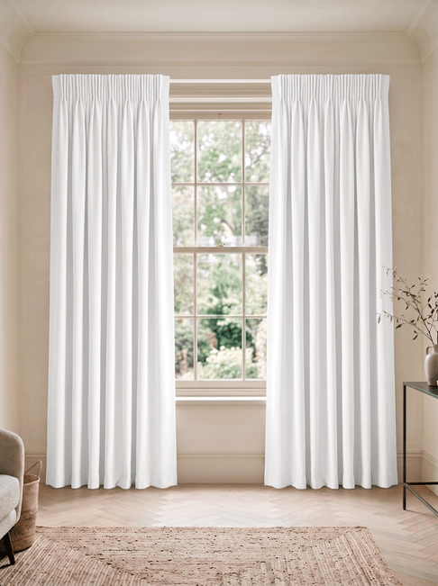 White Chenille Pencil Pleat Curtains