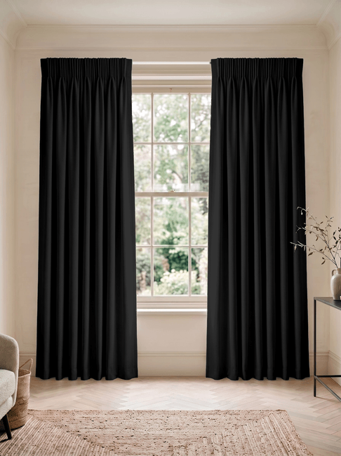 Black Chenille Pencil Pleat Curtains