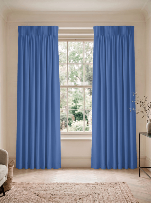 Blue Chenille Pencil Pleat Curtains