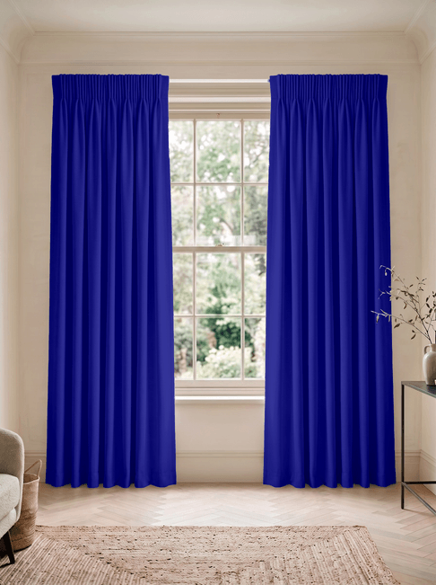 Navy Chenille Pencil Pleat Curtains