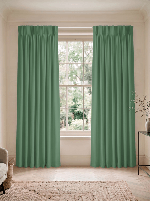 Green Chenille Pencil Pleat Curtains