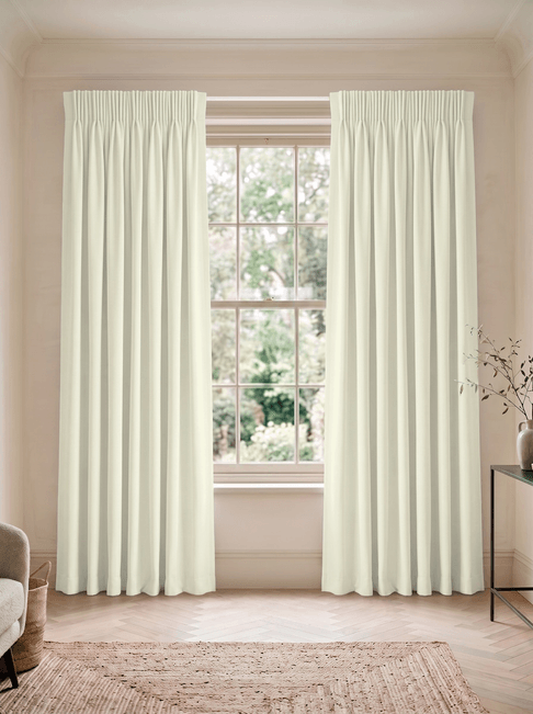 Beige Chenille Pencil Pleat Curtains