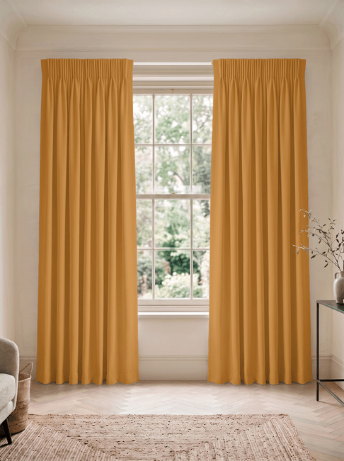 Orange Chenille Pencil Pleat Curtains