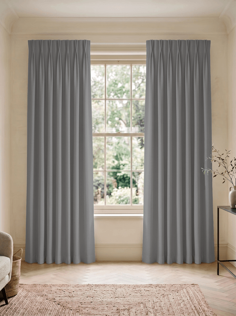 Grey Chenille Double Pinch Pleat Curtains