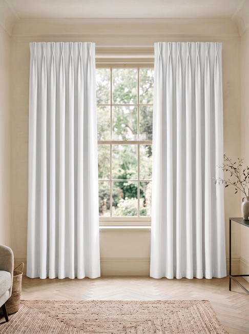 White Chenille Double Pinch Pleat Curtains